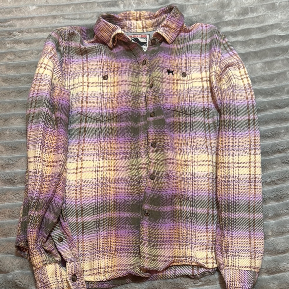 Plaid Button-Up Shirt - Purple and Beige